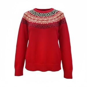 Chaps Women Red Fair Isle Geometric‎ Crew Neck Long Sleeve Sweater PL